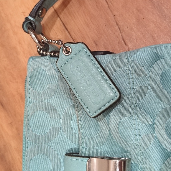 Coach Kristin Op Art Jacquard Swing Pack Crossbody Turquoise Teal Purse Bag - Picture 5 of 15